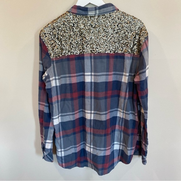 Abercrombie & Fitch Plaid Sequins Button Down Long Sleeve Womens Medium - Picture 6 of 6